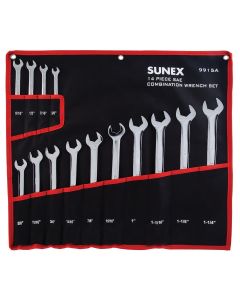 SUN9915A image(1) - Sunex 14 Pc. SAE Full Polish V-Groove Combi Wrench Set