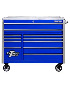 EXTEX5511RCQBLCR image(0) - Extreme Tools EXQ Series 55inW x 30inD 11 Drawer Professional Roller Cabinet  EX Quick Release Drawer Pulls  300 lbs Slides  Blue with Chrome Handles and Trim