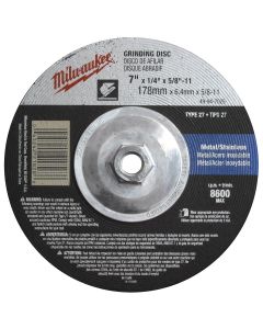 MLW49-94-7020 image(0) - Milwaukee Tool 7" x 1/4" x 7/8" Grinding Wheel (Type 27)