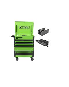 KTI75121KIT image(0) - K Tool International Service Cart 35 in. Premium 4 Drawer 500 lb. (Matte Neon Green) w/ Megnetic Accessories