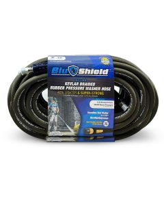 BLBPW3850-CP image(0) - BluShield Aramid Braided 3/8" Rubber Pressure Washer Hose with Quick Connect Coupler Plug, 4100PSI, Heavy Duty, Lightweight - 50 Feet