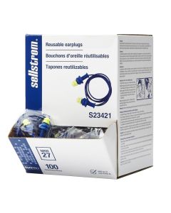 SRWS23421 image(0) - Sellstrom - Earplugs - Reusable - Tapered - Corded - Blue/Hi-Viz Green - NRR 27 - 100 Pair Dispenser Box