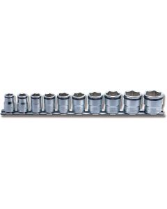 KKNRS3450M-10 image(0) - Ko-ken USA 3/8 Sq. Dr. Socket set  10mm-22mm Nut Grip 250mm  10 pieces