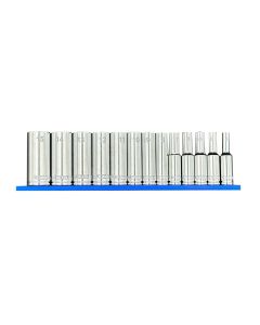 VIM TOOLS 13 PC. 1/4'' DR. DEEP METRIC SOCKET SET W/ BLUE 8" MAGRAIL