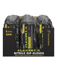 Flexzilla&reg; Nitrile Dip Gloves, Black, 6-Pack, L, 12-Piece PDQ