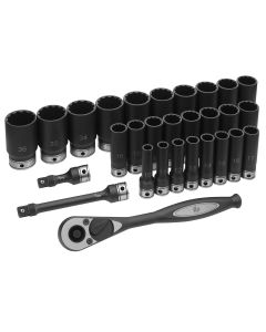 GRE82229MD image(1) - Grey Pneumatic 1/2" Dr. 29pc Metric Deep Duo-Socket Set - 12 Pt.