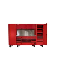 HOMRDCTS12002 image(0) - Homak Manufacturing 120? RS PRO CTS Roller Cabinet & Side Lockers Combo with Toolboard Backsplash - Red