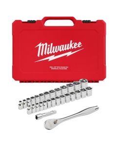 Milwaukee Tool 29pc 3/8" Drive Metric & SAE Ratchet and Socket Set with FOUR FLAT SIDES