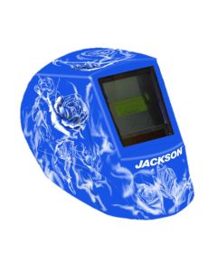 JCK47104 image(1) - Jackson Safety - Welding Helmet - Auto Darkening - Nylon - 3.94" x 2.64" Viewing Area - Shade 10 Fixed ADF 1/1/1/1 - 370 Speed Dial Headgear - Reapers n' Roses Graphics