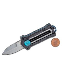 KER1190 image(0) - Kershaw Kapsule Manual Open Sliding Button Lock Single Edge Spear Point Blade EDC Pocket Knife - Black/Blue