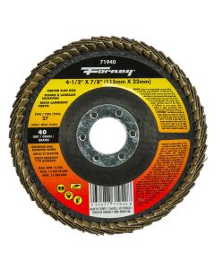 Forney Industries Curved Edge Flap Disc, 4-1/2 in x 7/8 in, 40 Grit