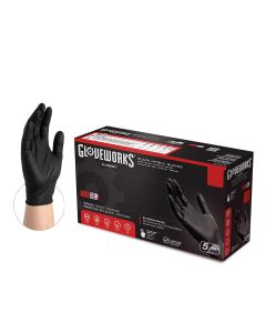 AMXGPNB48100 image(0) - XL GlovePlus P/F, Txtred Black Nitrile Gloves (100 per Box)