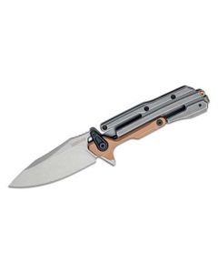 KER2039 image(0) - Kershaw Frontrunner Manual Open Frame Lock Clip Point Blade EDC Folding Pocket Knife with StoneWashed Finish - Bronze/Gray