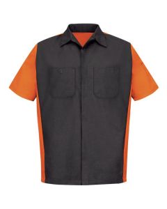 Workwear Outfitters Men's Short Sleeve Two-Tone Crew Shirt Charcoal/Orange, Medium