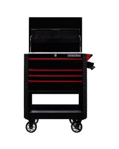 EXTEX3304TCBKRD image(0) - Extreme Tools EX Tool Cart Series 33in W x 23in D 4-Drawer Deluxe Tool Cart with Bumpers, Black with Red Quick Release Drawer Pulls