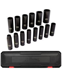 MIL1300-SS-O7 image(0) - Milton Industries 1/2" Drive Deep 6-Point Impact Socket Set, 11-30mm Metric, Steel Coated Black Oxide Finish (14-Piece)