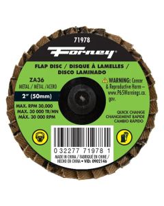 Forney Industries Quick Change Flap Disc, 36 Grit, 2 in 5 PK