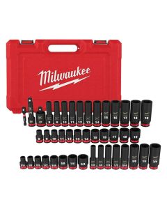 MLW49-66-7009 image(0) - Milwaukee Tool 43PC SHOCKWAVE Impact Duty 3/8" Drive SAE & Metric Deep 6 Point Socket Set