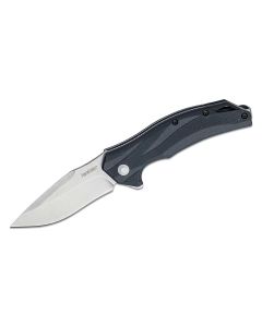 KER1645 image(0) - Kershaw Lateral Assisted Open Liner Lock Wide Drop Point Blade EDC Folding Pocket Knife with Stonewashed Finish - Black