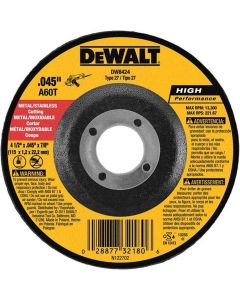 DWTDW8424 image(0) - DeWalt CUT-OFF WHEEL 4 1/2 X .045 X 7/8 DEPRESS.CTR.