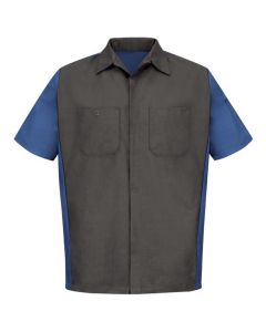Workwear Outfitters Men's Short Sleeve Two-Tone Crew Shirt Charcoal/Royal Blue, Large
