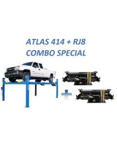 ATEATTD-414-COMBO-FPD image(0) - Atlas Equipment 415 14,000 LB 4-Post Lift + RJ8 Rolling Jacks Combo