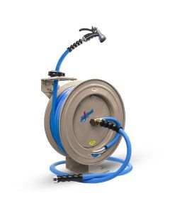 BluBird BluSeal Garden Hose Reel 5/8" x 50' Retractable Heavy Duty Steel Construction with Garden Hose, Spray Nozzle, 6' Lead-in Hose - Cream