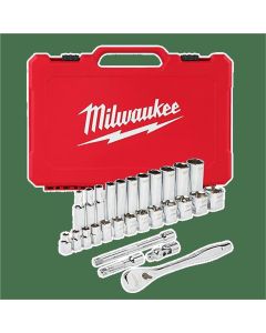 MLW48-22-9408 image(0) - Milwaukee Tool 3/8" Drive 28pc Ratchet & Socket Set- SAE