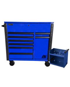 HOMBL06044080 image(0) - Homak Manufacturing 44" 8-Drawer Service Cart w/Power Tool Holder Drawer- Blue