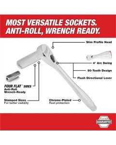 MLW45-34-9019 image(1) - Milwaukee Tool 1/4" Drive 7/16" SAE 6-Point Deep Socket with FOUR FLAT Sides, Vanadium Steel, Chrome