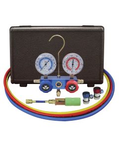 MSC89661-UV image(0) - Mastercool Automotive R134a 2-Way Manifold Gauge Set with Mini Dye Injector and Manual Couplers