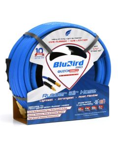 BLBBB14100-QC image(0) - BluBird BluBird Pro Rubber Air Hose with Universal Quick Connect Coupler, Brass MNPT Industrial Fitting - 1/4" x 100 Feet