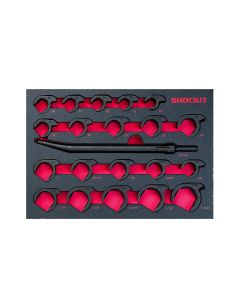 LTILT1915FM image(0) - Milton Industries LTI Tool By MIlton 20-Piece SAE/METRIC Shockit Crows Foot Set - Heavy Duty Industrial/Hydraulic Fittings in Foam Tray