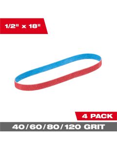 MLW48-80-9000 image(0) - Milwaukee Tool 1/2&rdquo; x 18&rdquo; 40/60/80/120 Grit Bandfile Belts &hyphen; 4 pack variety
