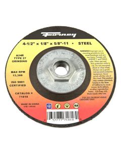 FOR71818 image(0) - Forney Industries Grinding Wheel, Metal, Type 27, 4-1/2 in x 1/8 in x 5/8 in-11