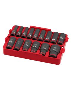 MLW49-66-6817 image(1) - Milwaukee Tool SHOCKWAVE Impact Duty Socket 1/2&rdquo; Dr 15PC SAE TRAY Set