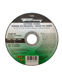 FOR71852 image(0) - Forney Industries Cutting Wheel, Masonry, Type 1, 4-1/2 in x 1/16 in x 7/8 in