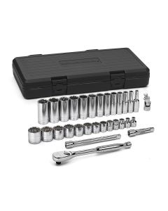 KDT80568 image(0) - GearWrench 30 PC 3/8" DR 12 PT SAE STD & DEEP SOCKET SET