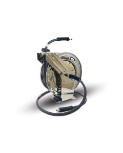 BluBird BluShield 3/8" Retractable Stainless Steel Pressure Washer Hose Reel with Aramid Braided Hose, Non Marking, 6' Lead-in Hose - 75 Feet