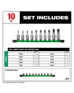 MLW48-22-9531 image(2) - Milwaukee Tool 10pc 3/8" Drive TORX Bit Socket Set