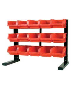 WLMW5186 image(0) - Wilmar Corp. / Performance Tool Table Top Storage Rack with 15 Red Plastic Bins, S