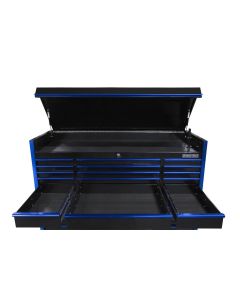 EXTEX7215CHQBKBL image(0) - Extreme Tools EXQ Series 72in W x 31in D 15-Drawerr Triple Bank  Pro Top Chest  Black with Blue QR Drawer Pulls