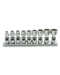 KKNRS2445A-9 image(0) - Ko-ken Tools Ko-ken 1/4 Sq. Dr. 12 point SAE Universal Chrome Socket set (3/16-9/16) - 9 pieces