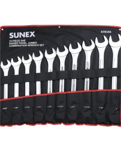 SUN97010A image(0) - Sunex 10-PC SAE Raised Panel Jumbo Combination Wrench Set