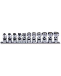 KKNRS3441M-11 image(0) - Ko-ken USA 3/8 Sq. Dr. Universal NUT GRIP&Acirc;&reg; Socket set  8mm-19mm - 11 pieces