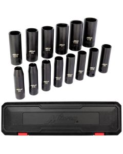 MIL1300-SS-O4 image(0) - Milton Industries 14pcs 1/2 Dr. SAE 3/8" &hyphen; 1-1/8" Deep Socket Set