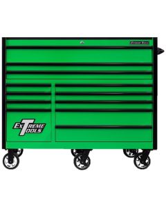 Extreme Tools Extreme Tools RX Series Professional 55"W x 25"D 12 Drawer Roller Cabinet 150 lbs slides Green, Black Drawer Pulls