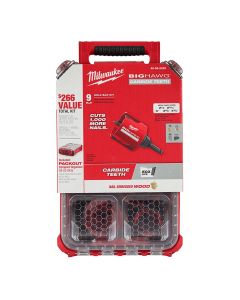 MLW49-56-9295 image(0) - Milwaukee Tool 9 PC BIG HAWG with Carbide Teeth Hole Saw Kit w/ PACKOUT Compact Organizer
