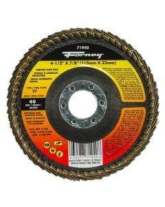 FOR71940 image(0) - Forney Industries Curved Edge Flap Disc, 4-1/2 in x 7/8 in, 40 Grit