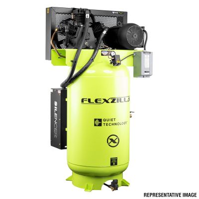 LEGFS10V080V1 image(0) - Flexzilla® Air Compressor with Silencer™, Stationary, Splash Lubricated, 10 HP, 80 Gallon, 230 Volt, 1-Phase, 2-Stage, Vertical, ZillaGreen™